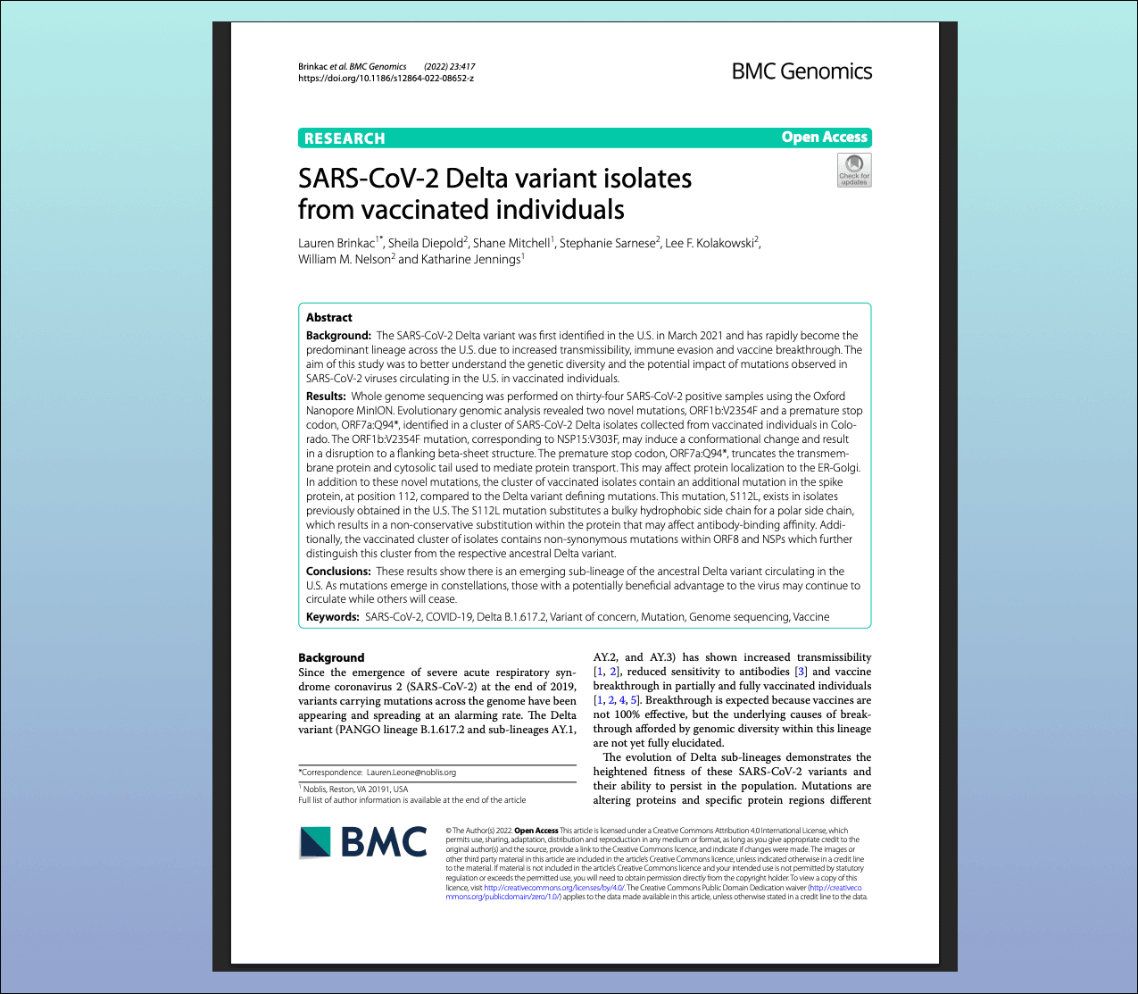 BMC Genomics – SARS-CoV-2 Delta Variant Study