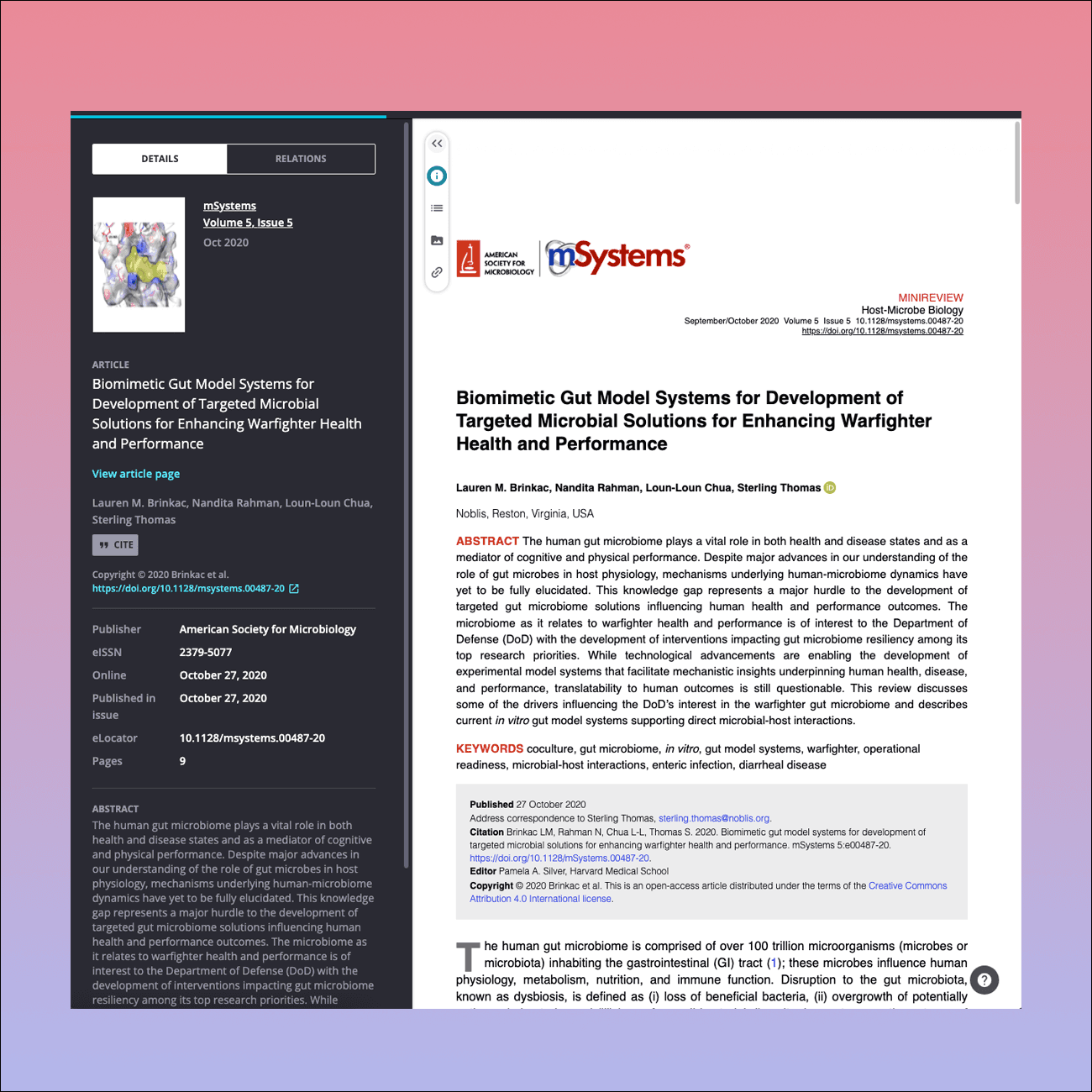 mSystems – Gut Microbiome for Warfighter Health
